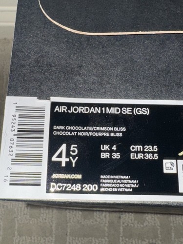 Nike Air Jordan 1 Mid Earth Tone Dark Chocolate Brown DC7248-200 GS Size 4.5Y - Picture 10 of 10