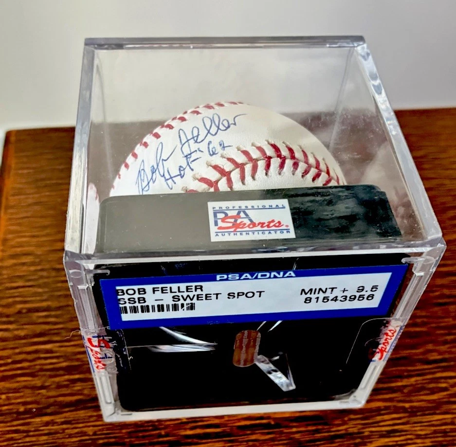 BOB FELLER Signed Auto Baseball PSA/DNA 9.5 HOF SWEET SPOT RARE HOF INSCRIPTION - Image 2 of 3
