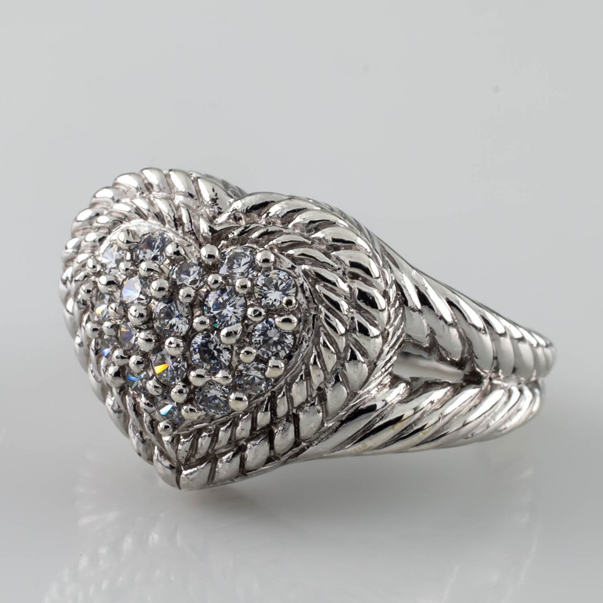Judith Ripka Sterling Silver CZ Diamonique Heart Ring Size