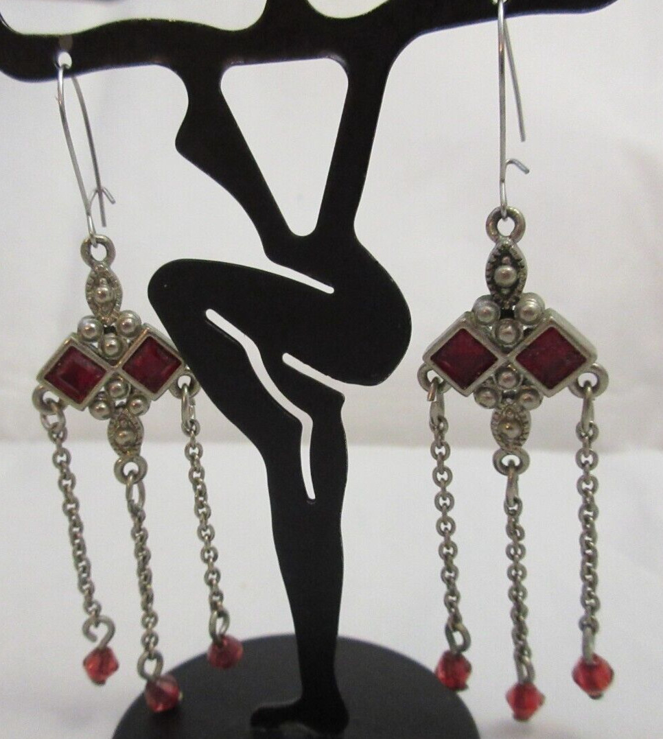 Vintage Ruby Red Rhinestone Dangle Chains Kidney … - image 7
