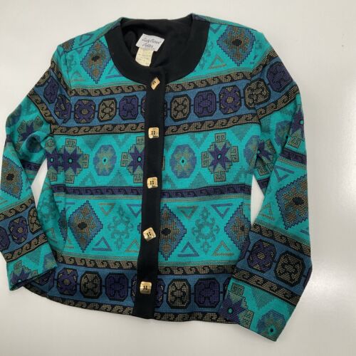 Vintage Lady Carol Button Jacket Shacket Geometric Print Granny Womens Sz 4P - Picture 4 of 10