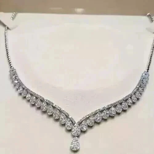 Women Stunning Tennis Necklace 25Ct Pear Simulated Diamond 14k White Gold Plated - Image 3 of 4
