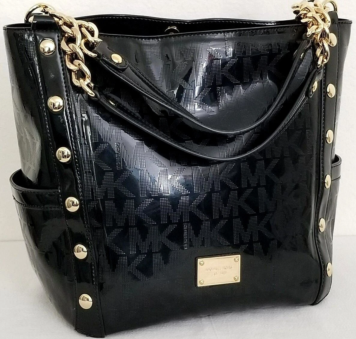 ?BORSA TOTE BAG MICHAEL KORS DELANCY NERA SPECCHIO BORCHIATA METALLIZZATA + O PORTAFOGLIO?NUOVA CON ETICHETTE!