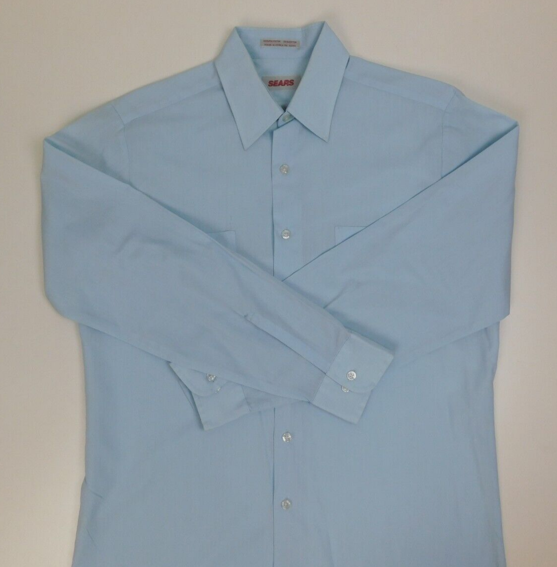 sears dress shirts mens Vintage Sears Mens Long Sleeve Button Dress Shirt Size 15 1/2 34/35 Blue