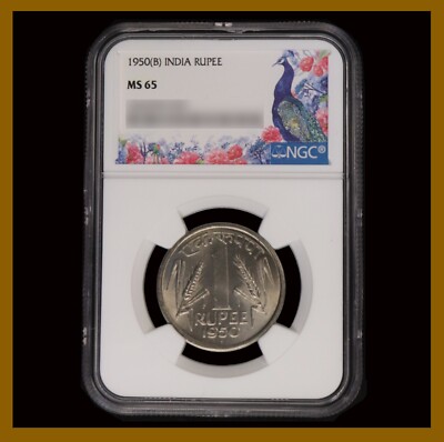 India 1 Rupee, 1950 (B) Bombay NGC MS 65 Wheat Ashoka Lion 4466090-009