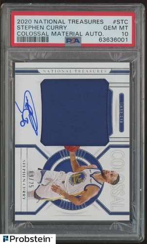 2020-21 National Treasures Colossal Stephen Curry GU Patch AUTO 9/25 PSA 10