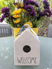 New With Tag Rae Dunn "WELCOME"  Birdhouse LL Black and White Checkered Ribbon