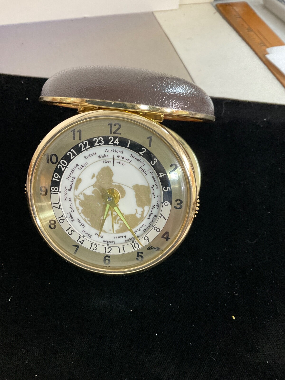 Vintage Linden Travel Alarm Clock, Japan World Map Time Zones