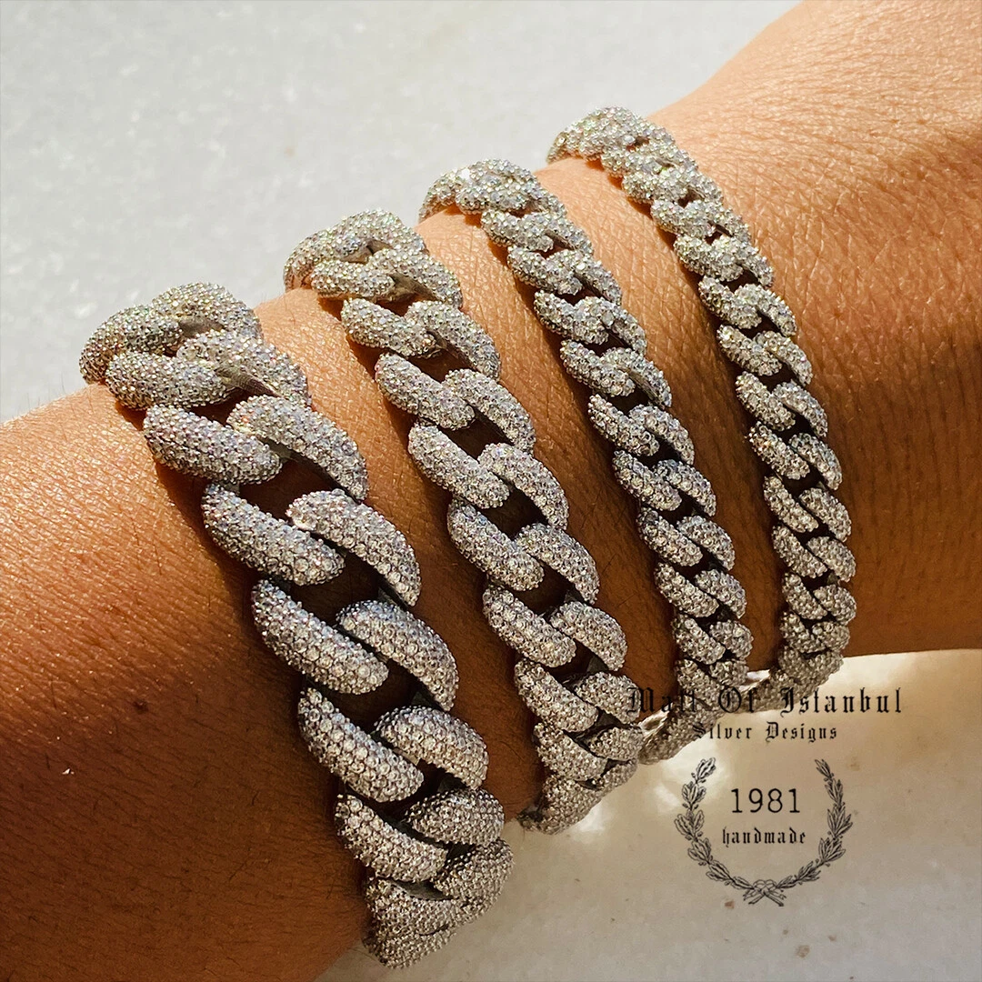 Iced out silver deals cuban link bracelet