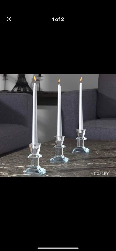 3 Pc Heavy glass candlesticks(your Choice Gold, Burgundy Or Pink Tapers)