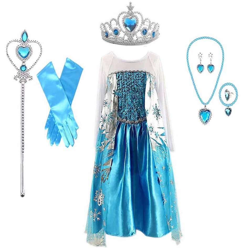Disney Girls Princess Frozen Dress Elsa Anna Party Evening Birthday Fancy Dress - Image 2 of 4