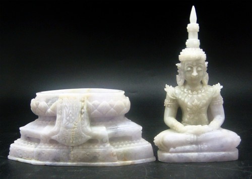 Thai Imperial / Emerald Buddha Carving Statue: Natural BURMA LAVENDER "A" JADE - Picture 5 of 6