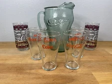 Vintage Lot of Coca Cola Pitcher and 6 Glasses Mix Match Set