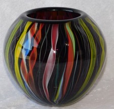 Vintage Mid Century Modern Murano Latticino Art Purple Glass Paperweight Vase