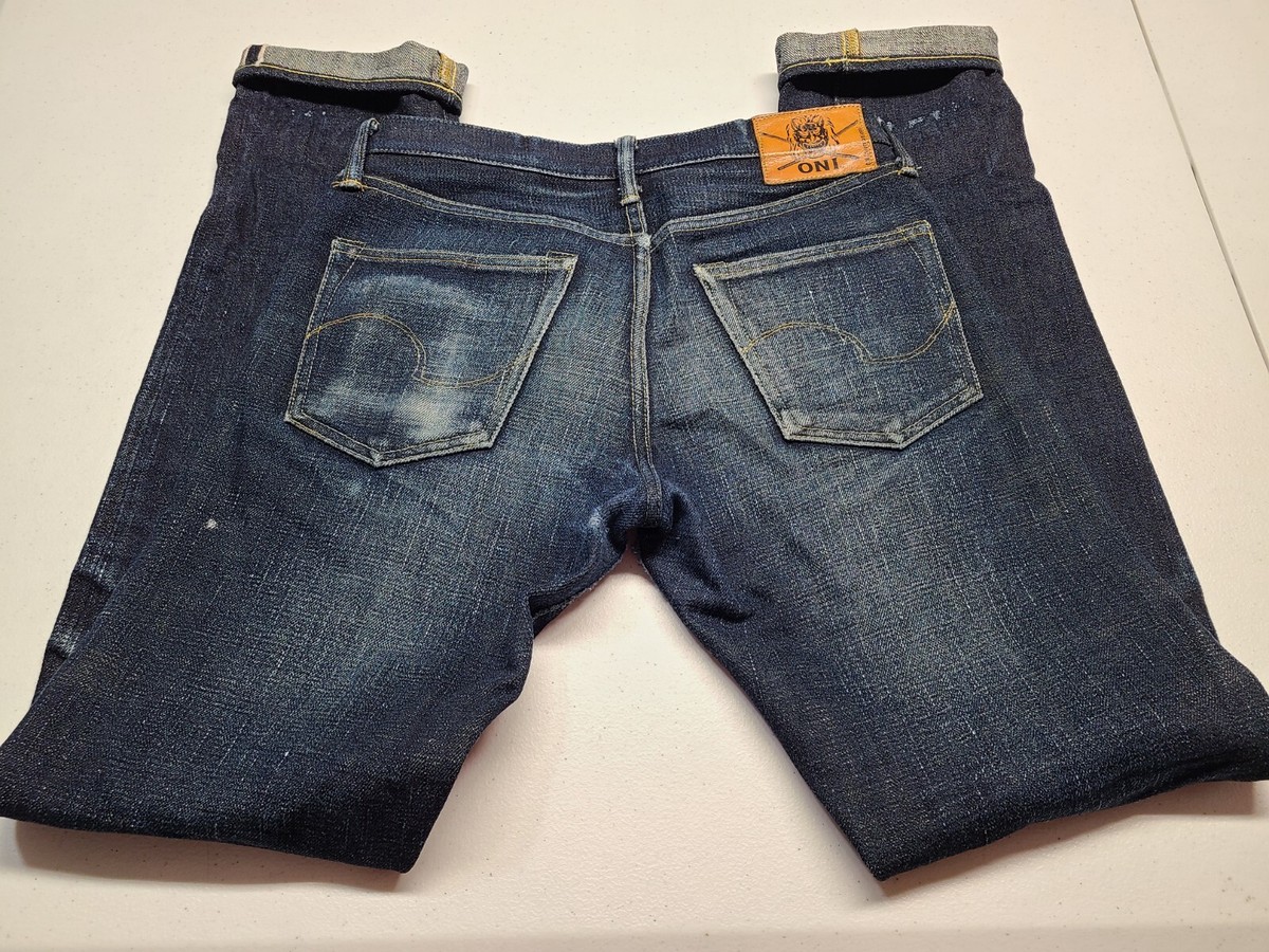 Men's ONI 517 Straight Japanese Selvedge Blue Jeans size 29x34