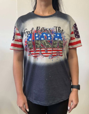 God bless USA American Flag Shirt Women:  4th of July Patriotic Shirts America M