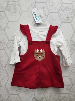 Nwt Carters Baby Girls Christmas Overalls Dress Set, 2 Pc, 0-3 m, 3-6 m