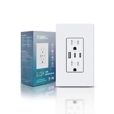 USB Wall Outlets 3-Port USB C Outlet Receptacles 30W 6.0A USB Electrical Outl...
