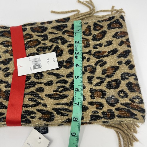 Cejon Knit Leopard Print Gold Accent Tassled Winter Neck Scarf NWT - Picture 4 of 5