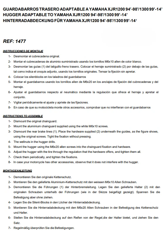 Parafango Puig Hugger In Carbonio Look Yamaha XJR 1200 94 - 98 1300 99 - 13 - Immagine 2 di 4