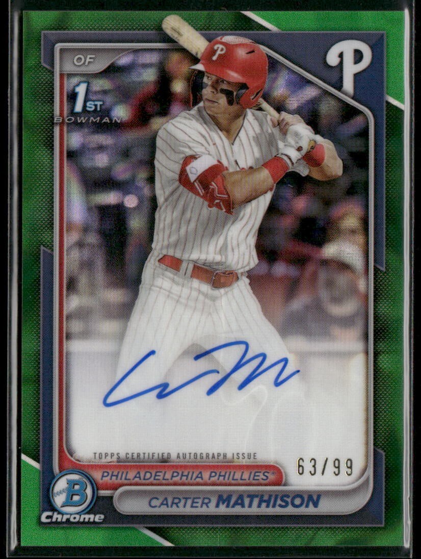 2024 Bowman Draft Chrome Carter Mathison Green Lava 1st Refractor Auto /99