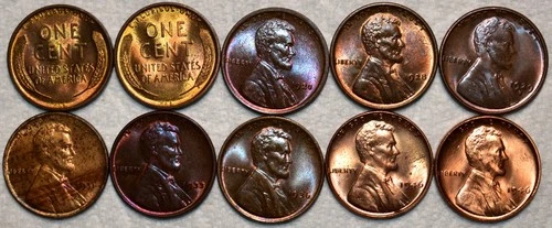 10x BU Lincoln Cents, 2x 1909 VDB, 1920, 1928, 1929-S, 1931, 1933, 1936, & 2x 46