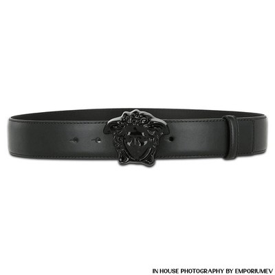 versace ベルト La Medusa Embellished Leather Belt 4 cm Black | VERSACE US