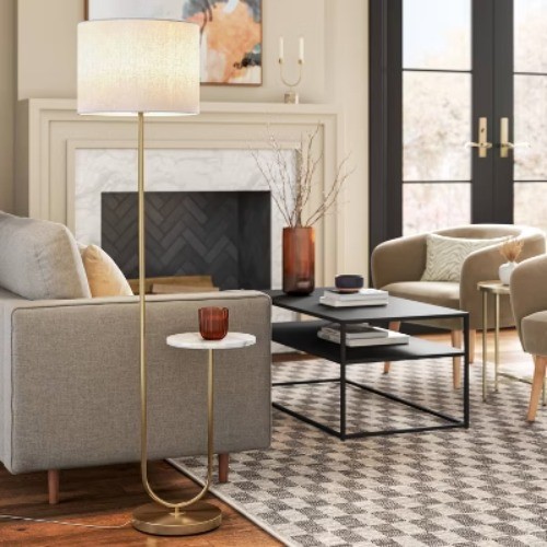 Marble Base Floor Lamp with Side Table for Stylish Living Spaces-image