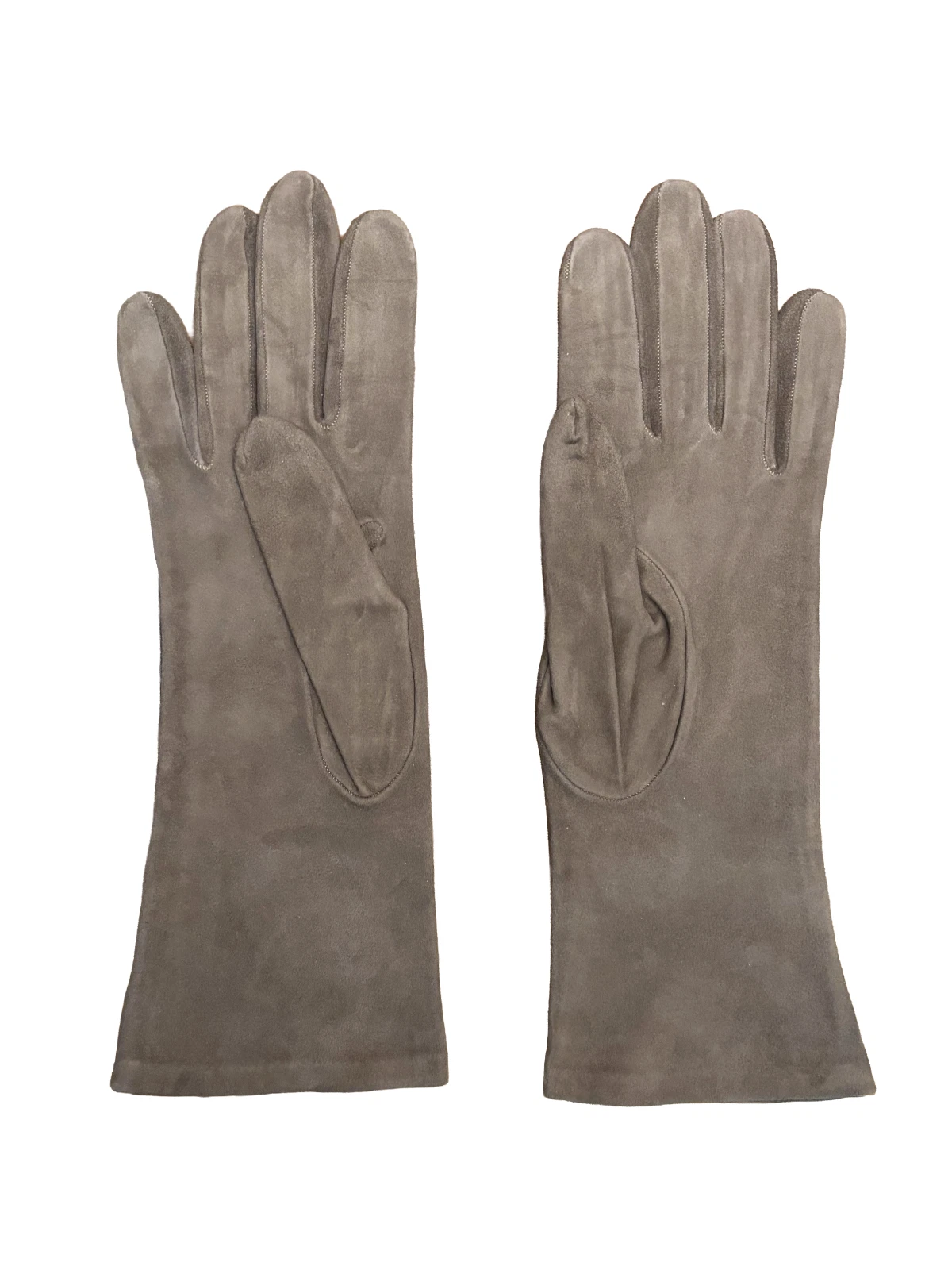 Hermes Women's Long Suede Leather Gloves Taupe Brown Vintage 11.75"