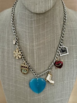 Juicy Couture Necklace 7 Charms Silver-tone Winter Ice Skates Statement Y2K 20''