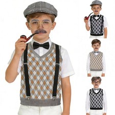 Kids Grandpa Grandma Cosplay Halloween Costume Wigs Vest Beard for Stage Show