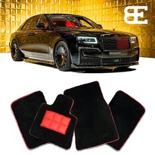 Floor Mats for Rolls-Royce Ghost Black Lambswool Sheepskin Red Trim FULL SET