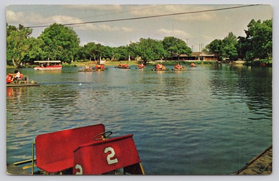#ad Landa Park New Braunfels Texas Photochrome Pedal Boat Postcard $4.75