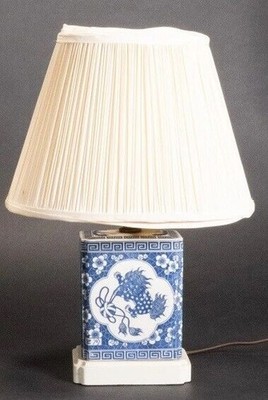 Chinese Ceramic Foo Dog opium pillow blueMounted as Lamp with silky fabric shade
