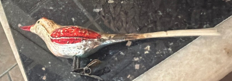 Mercury Blown Glass Bird Clip On Christmas Tree Ornament, German, Handpainted