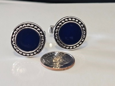 VINTAGE DOLAN BULLOCK  STERLING SILVER NAVY CENTERED BLUE CUFFLINKS