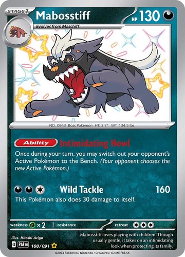 MABOSSTIFF 188/091 PALDEAN FATES POKEMON (SHINY RARE, NM)