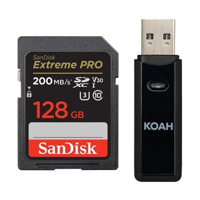 SanDisk 128GB Extreme PRO 200MBs SDXC UHS I Memory Card with Card Reader