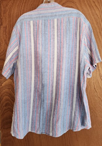 True Grit Shirt Men's XXL 2 Pockets Short Sleeve Linen Blend Striped Lightweight - Picture 2 of 6