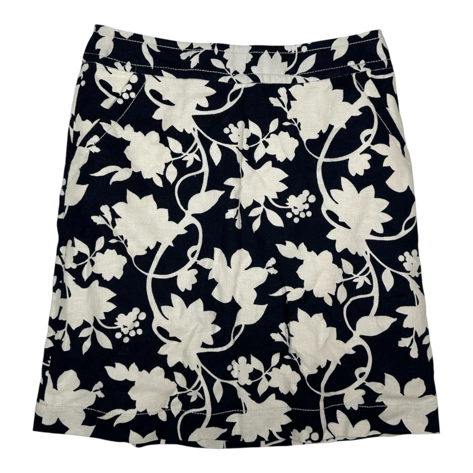 BANANA REPUBLIC Linen Floral Skirt 4 Black White Pencil Straight Whimsigoth