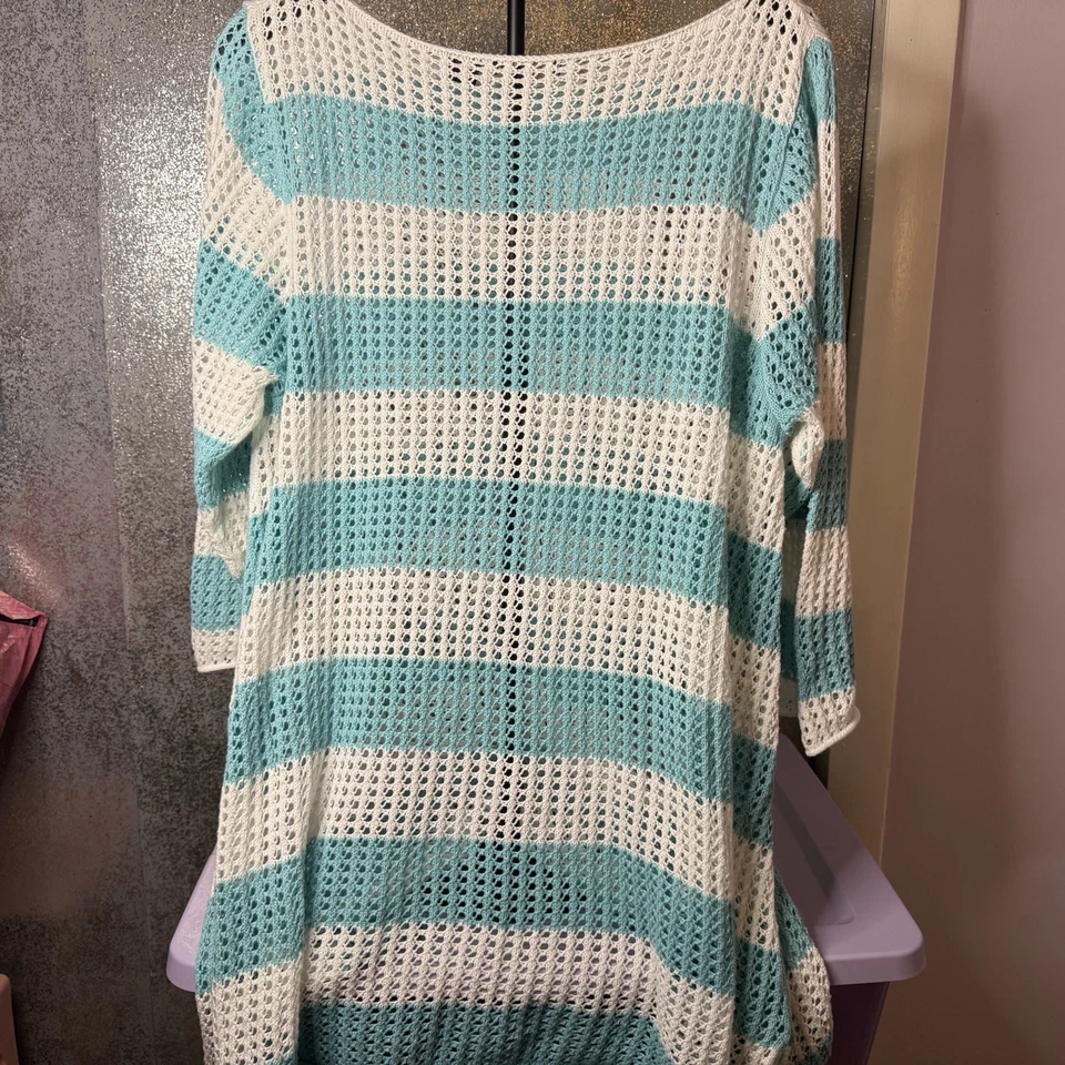 Jeanne Pierre Топ XL Белый Синий VNeck See Thru 100% Хлопок - Изображение 4 из 4