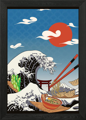 Lofi Japan Great Wave Framed Wall Art Poster Canvas Print Picture
