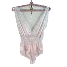 Nicole Vintage 80's Pale Pink Teddy Bodysuit Lingerie Size M Made USA