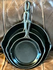 Vintage Lot of 3 Wagner Ware Cast Iron Skillets Made In USA / USED #3, #5, #8