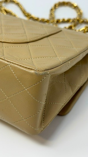 Vintage Chanel Beige Medium Classic Double Flap Bag 24K Gold HW 1989-1991 thumbnail 12