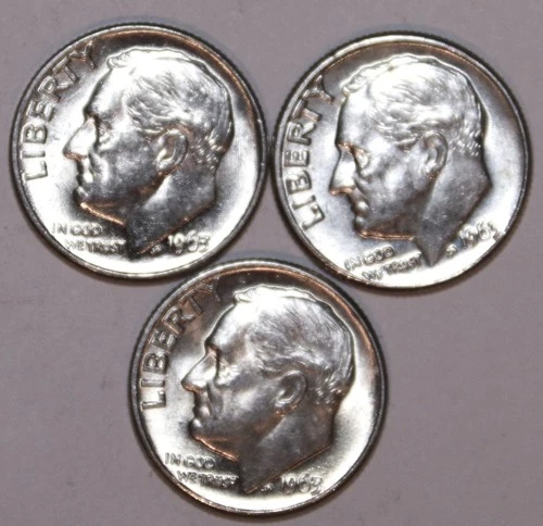 (3) 1963-D Roosevelt Dimes - Extra Fine - #2547E - FREE SHIPPING