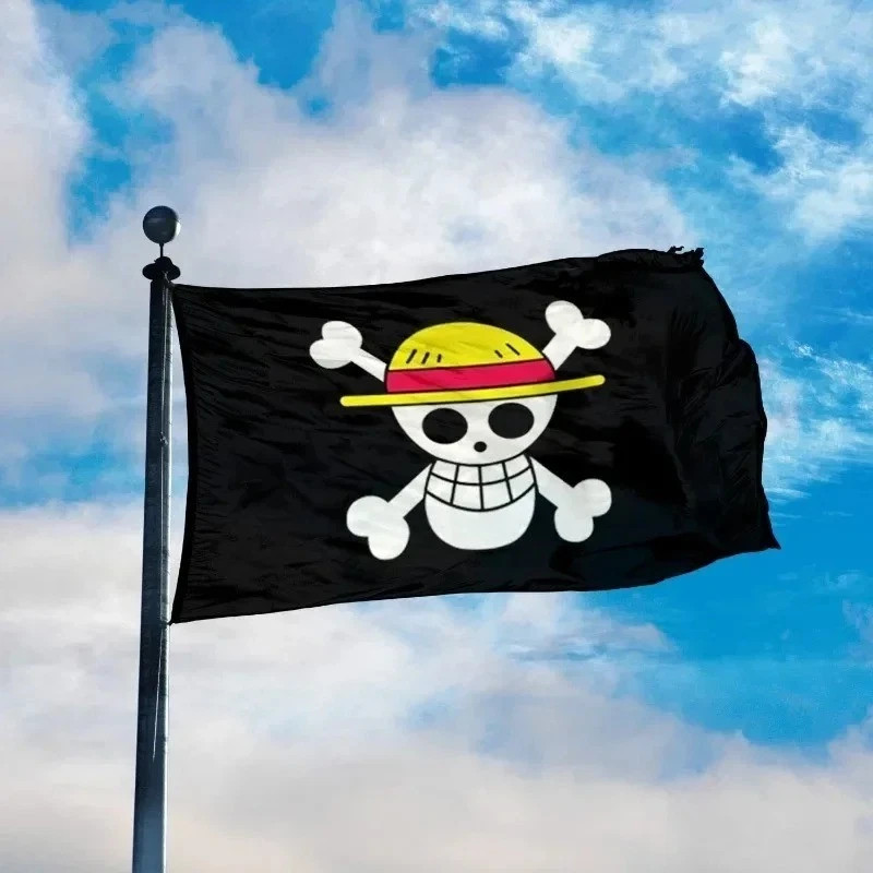 90x150 cm One Piece Luffy's Sombrero de Paja Bandera Pirata Poliéster Bandera Alta Calidad Banner