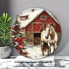 Rustic Round Aluminum Horse Barn Tin Metal Signs Home Décor 8x8 