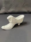 Vintage FENTON Milk Glass White Hobnail 5.75" Shoe Slipper Cat Head Art Glass