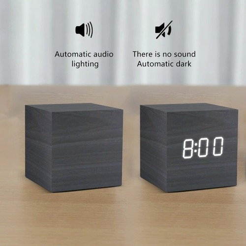 Alarm Clock LED Wooden Watch Table Voice Control Digital USB/AAA Powered Clocks - Picture 6 of 6
